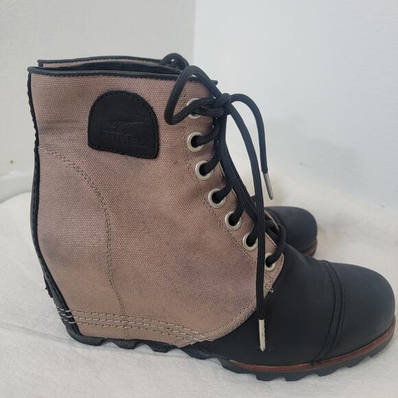 Sorel PDX Wedge Ankle Boots Women Size 10 Shoes Waterproof Lace Black Tan - Picture 4 of 16